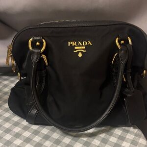 Prada Saffian Black Nylon Satchel with Gold Hardware
